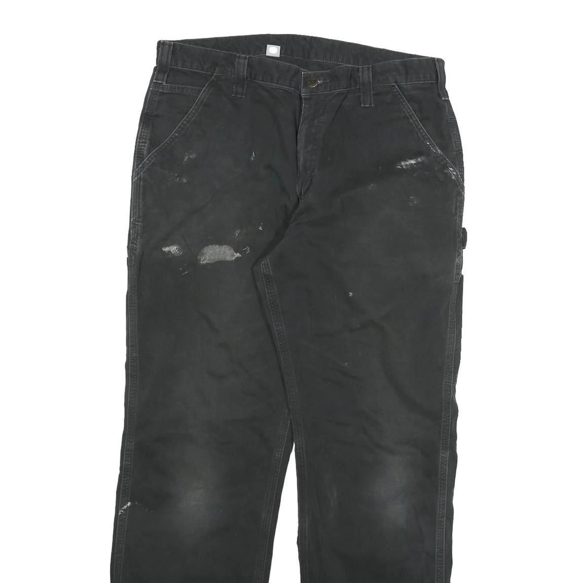 CARHARTT Mens Jeans Black Relaxed Straight Cotton Blend W36 L32 Workwear Zip