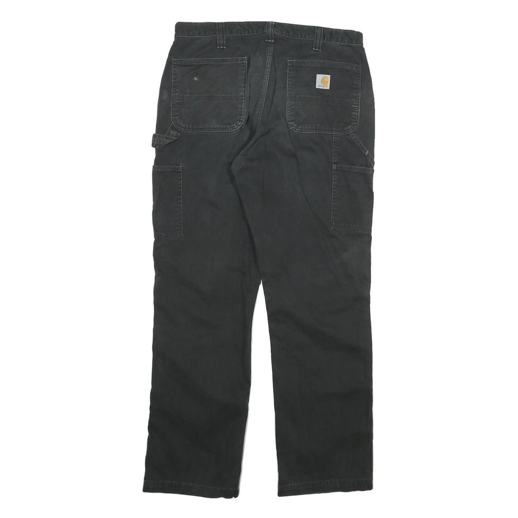 CARHARTT Mens Jeans Black Relaxed Straight Cotton Blend W36 L32 Workwear Zip