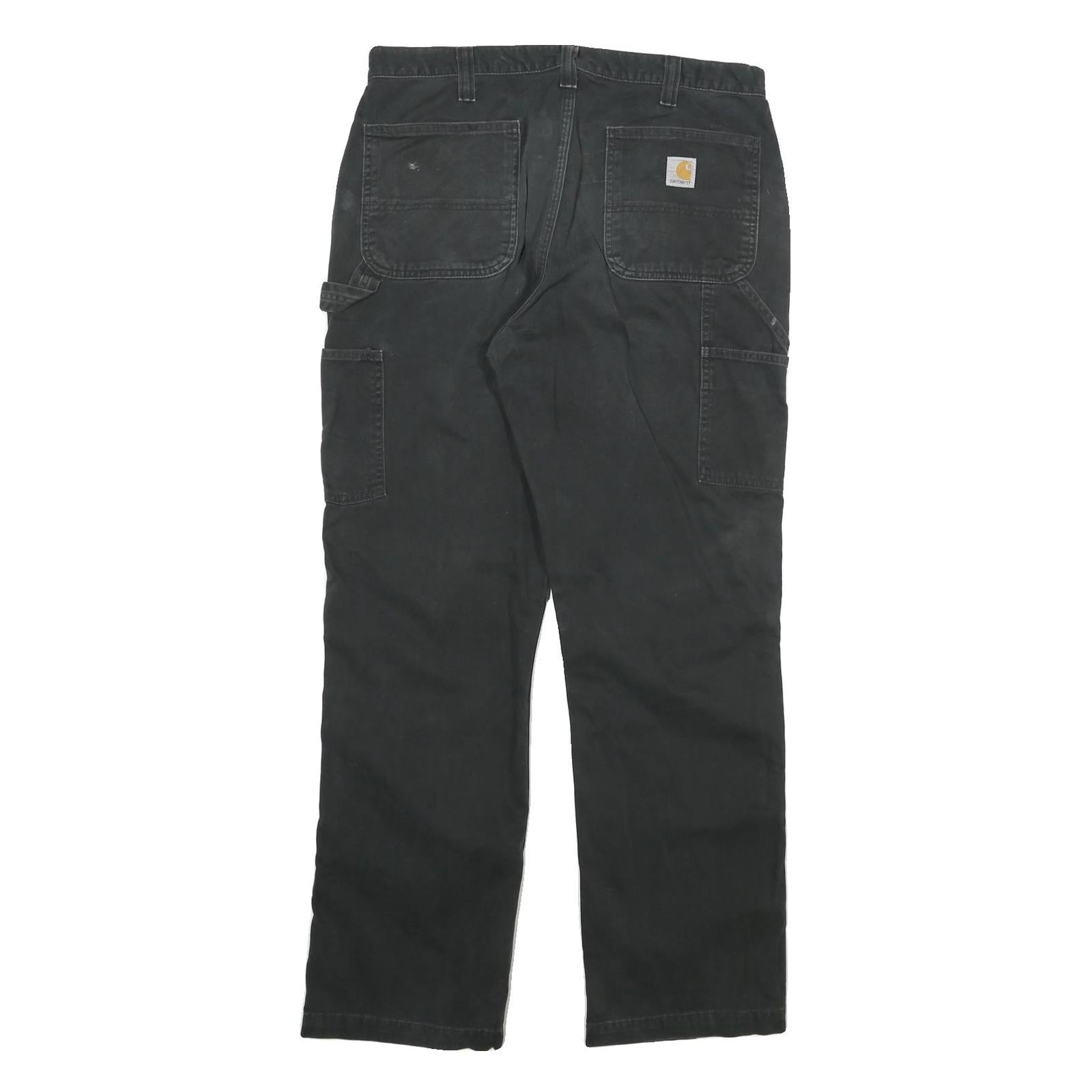 CARHARTT Mens Jeans Black Relaxed Straight Cotton Blend W36 L32 Workwear Zip