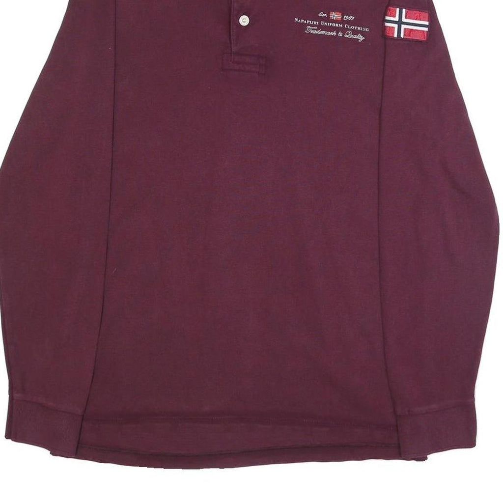 NAPAPIJRI Mens Maroon Long Sleeve Logo Embroidered Polo Shirt M Cotton Blend