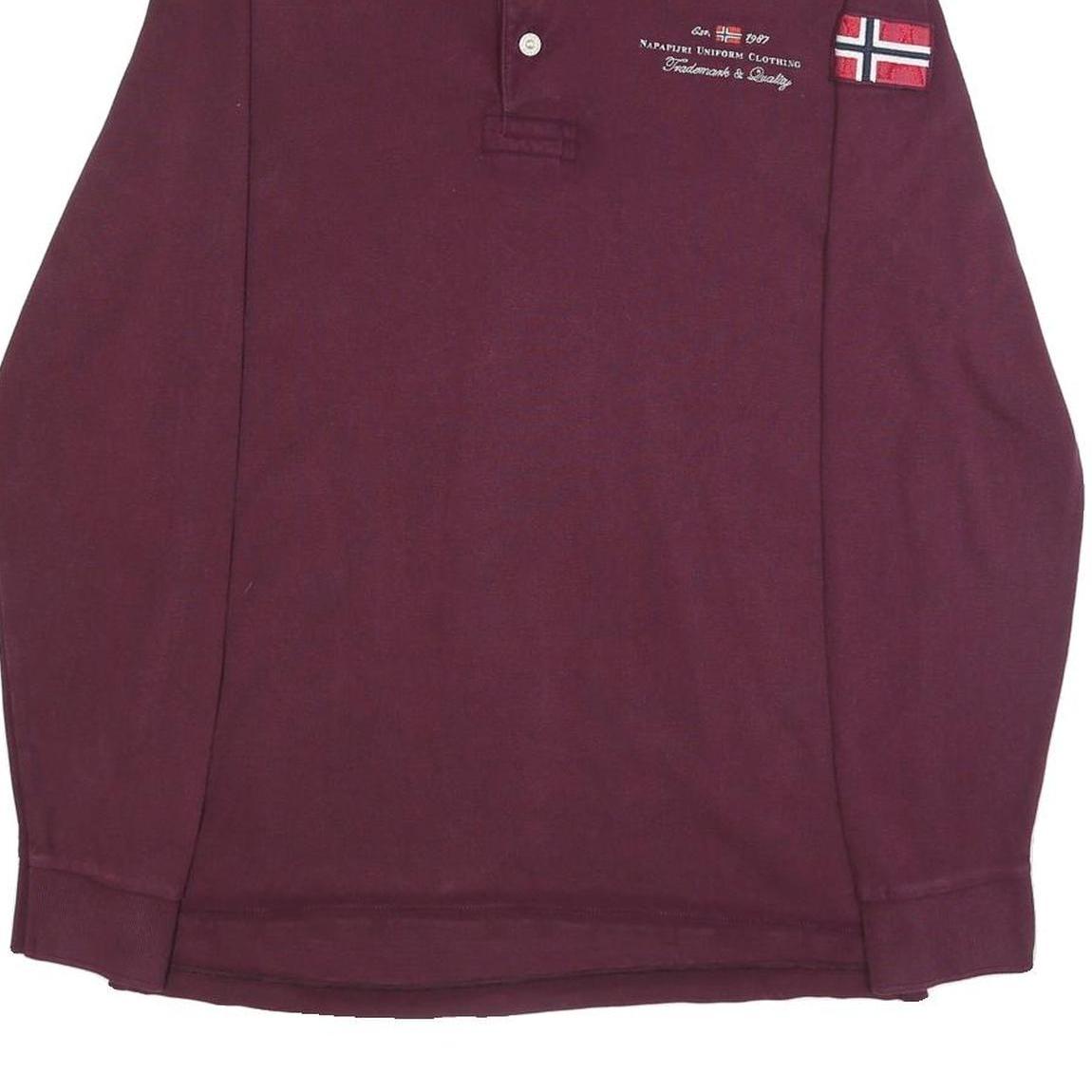 NAPAPIJRI Mens Maroon Long Sleeve Logo Embroidered Polo Shirt M Cotton Blend