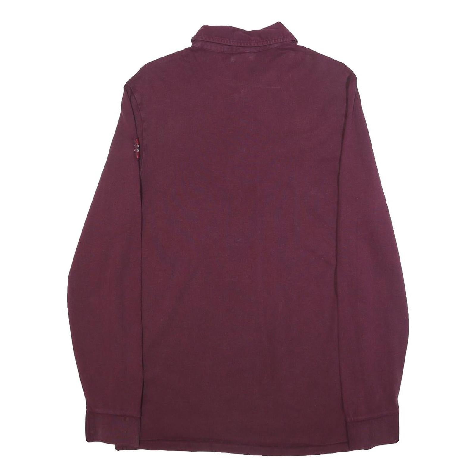 NAPAPIJRI Mens Maroon Long Sleeve Logo Embroidered Polo Shirt M Cotton Blend