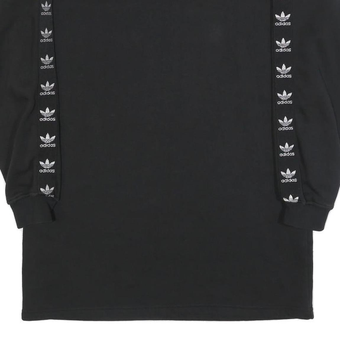 ADIDAS Womens Black Cotton Crew Neck Sweatshirt UK 8 Logo Taped Sleeves
