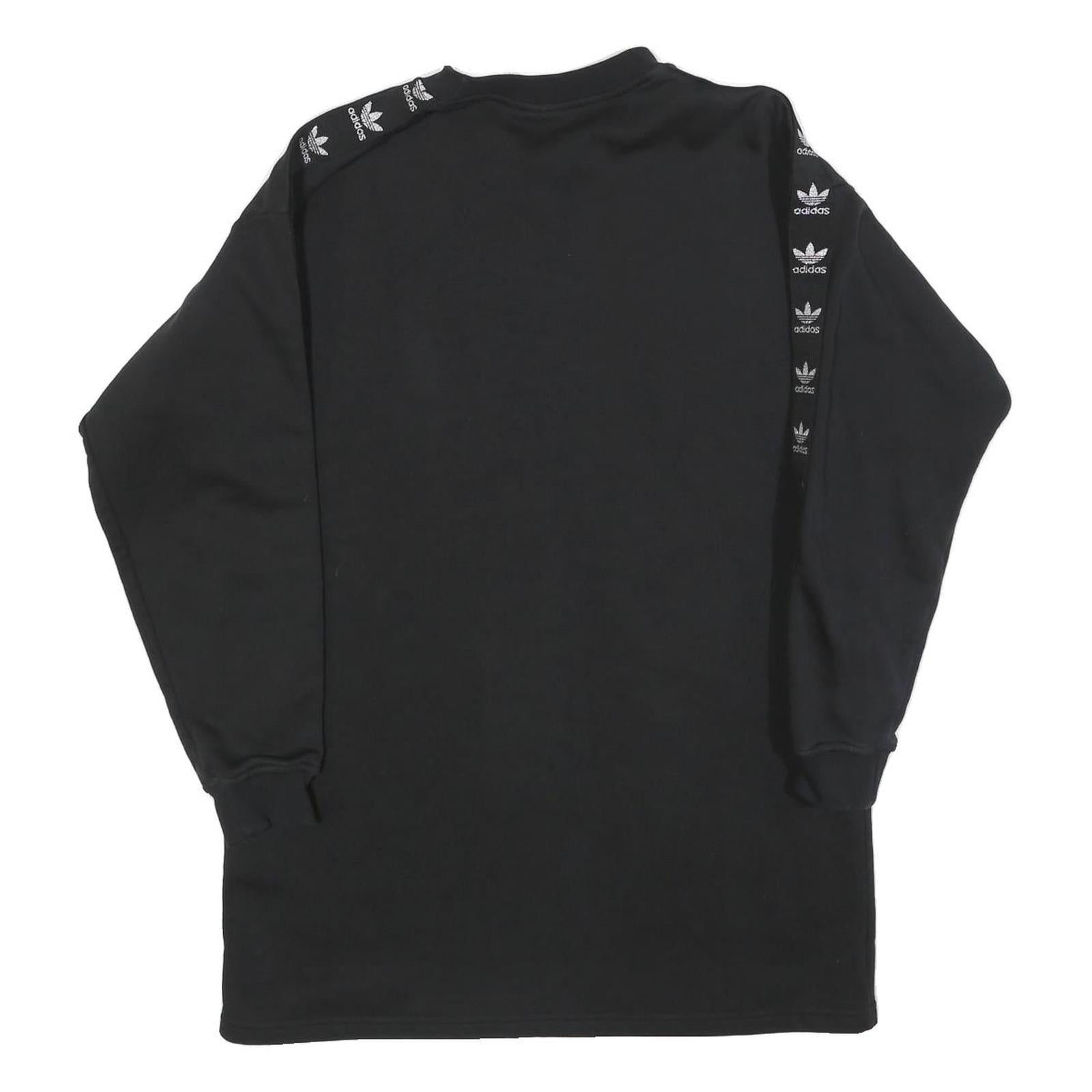 ADIDAS Womens Black Cotton Crew Neck Sweatshirt UK 8 Logo Taped Sleeves