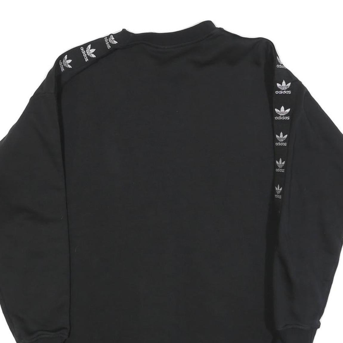 ADIDAS Womens Black Cotton Crew Neck Sweatshirt UK 8 Logo Taped Sleeves