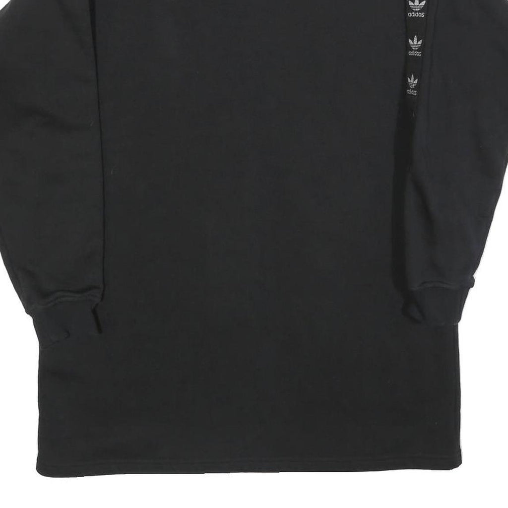 ADIDAS Womens Black Cotton Crew Neck Sweatshirt UK 8 Logo Taped Sleeves