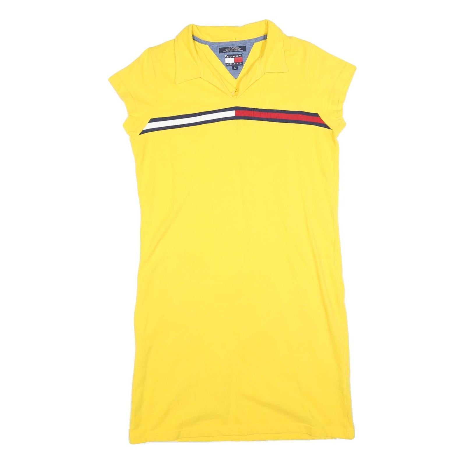 TOMMY JEANS Womens Yellow Cotton Blend Polo Dress Short Sleeve XL Casual Summer