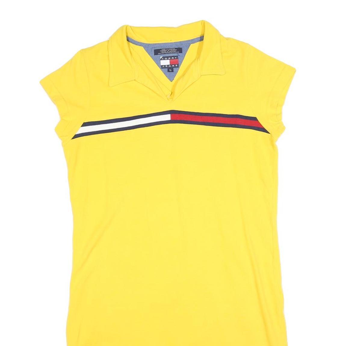 TOMMY JEANS Womens Yellow Cotton Blend Polo Dress Short Sleeve XL Casual Summer