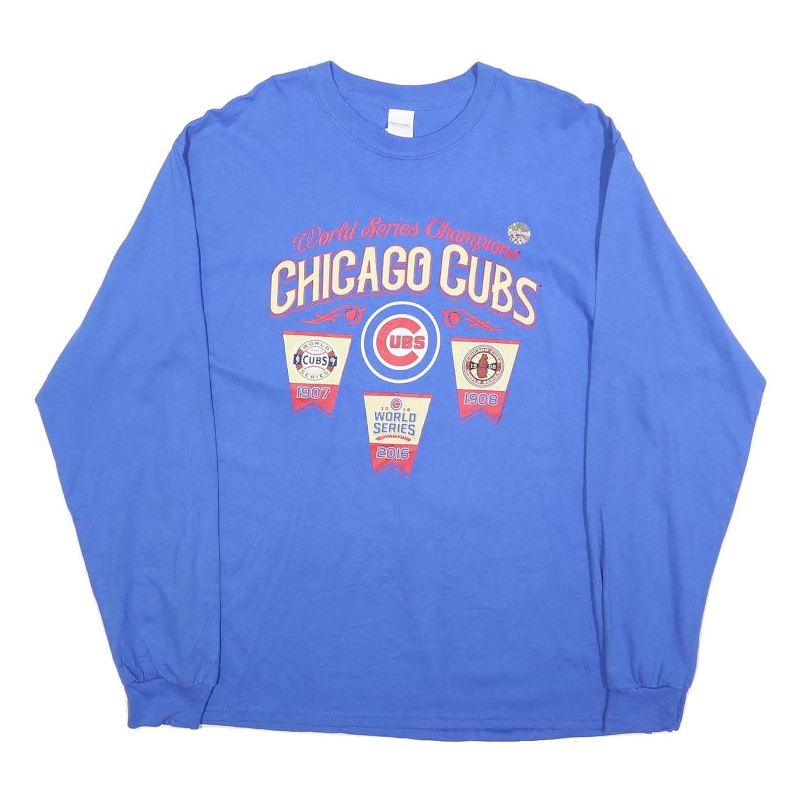 GILDAN Mens Blue Chicago Cubs Baseball Long Sleeve Crew Neck XL World Series