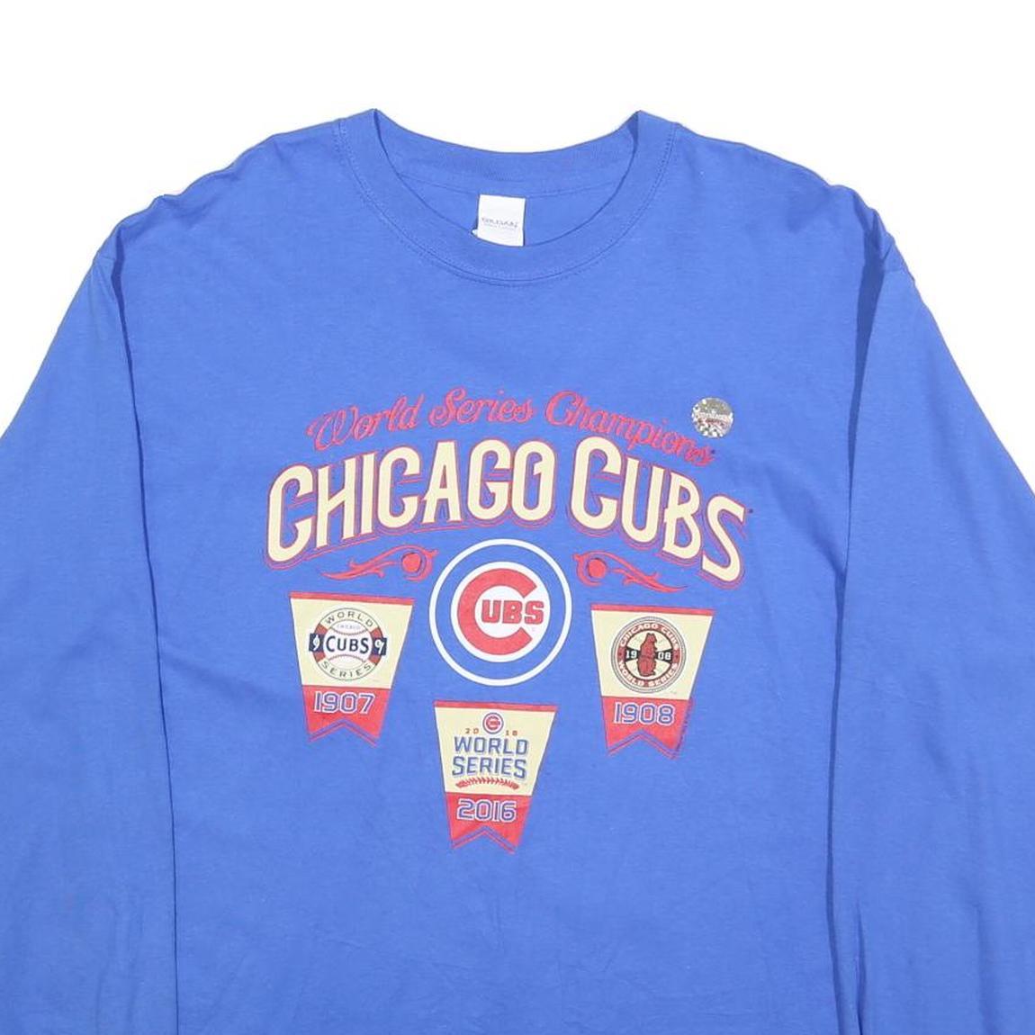 GILDAN Mens Blue Chicago Cubs Baseball Long Sleeve Crew Neck XL World Series