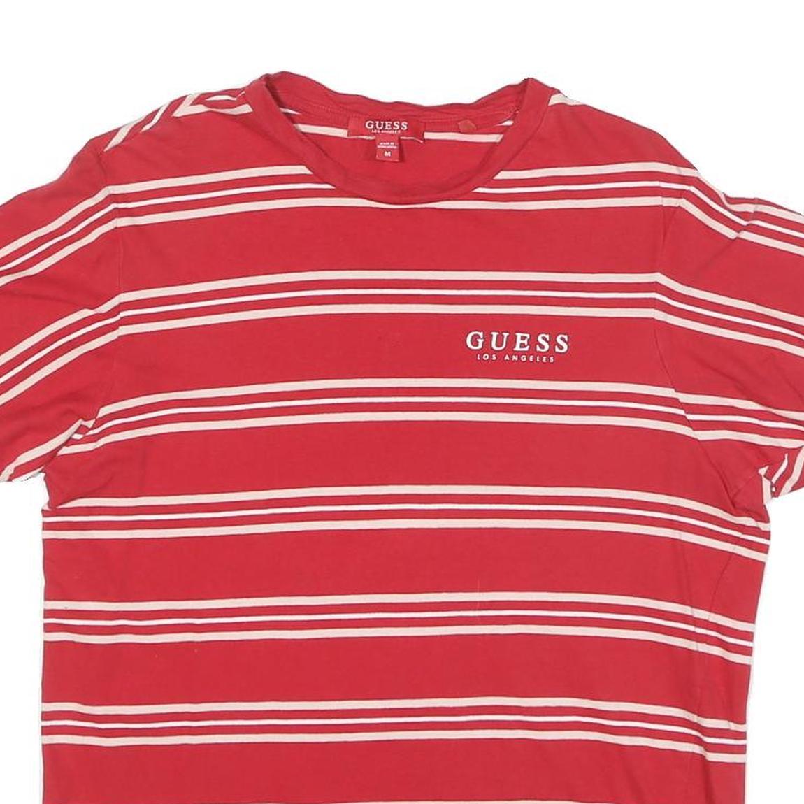 GUESS Mens Red & White Striped Graphic T-Shirt M Short Sleeve Crew Neck