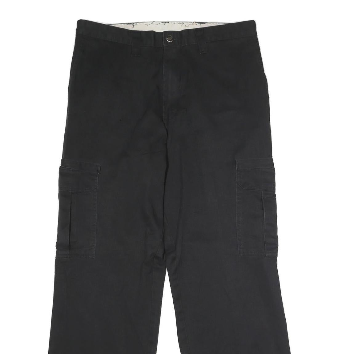 DICKIES Mens Polyester Blend Black Regular Cargo Trousers W34 L32 Workwear Zip
