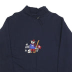 DEVILLE Womens Navy Blue Sweatshirt XL Embroidered Bear Zipper Pockets Pullover