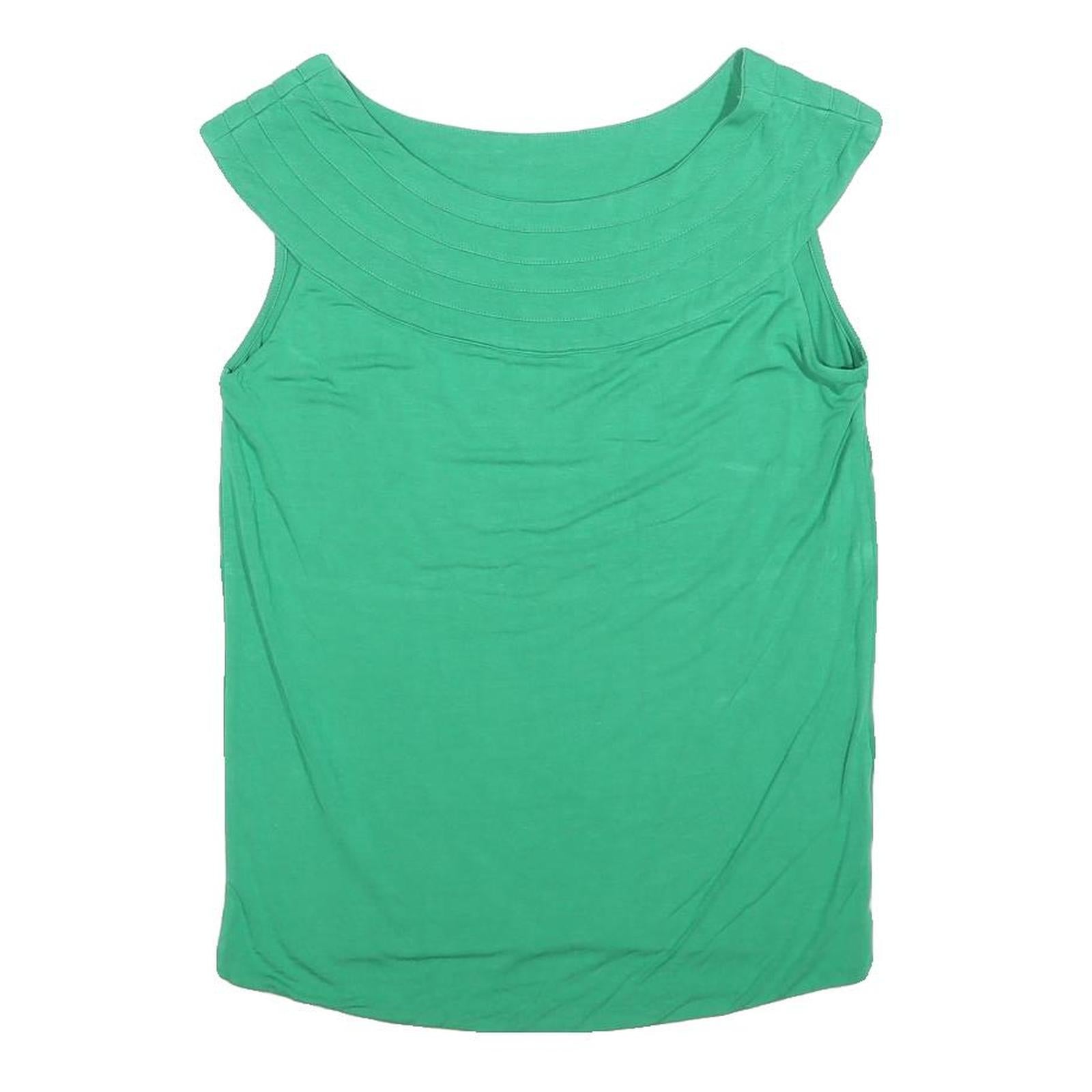 JAEGER Womens Green Sleeveless Boat Neck Cotton Blend Top M Casual Summer Style