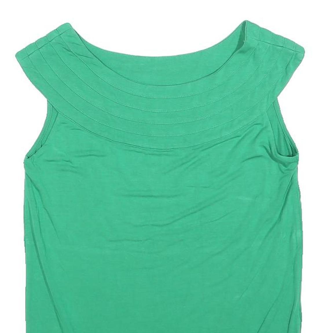 JAEGER Womens Green Sleeveless Boat Neck Cotton Blend Top M Casual Summer Style