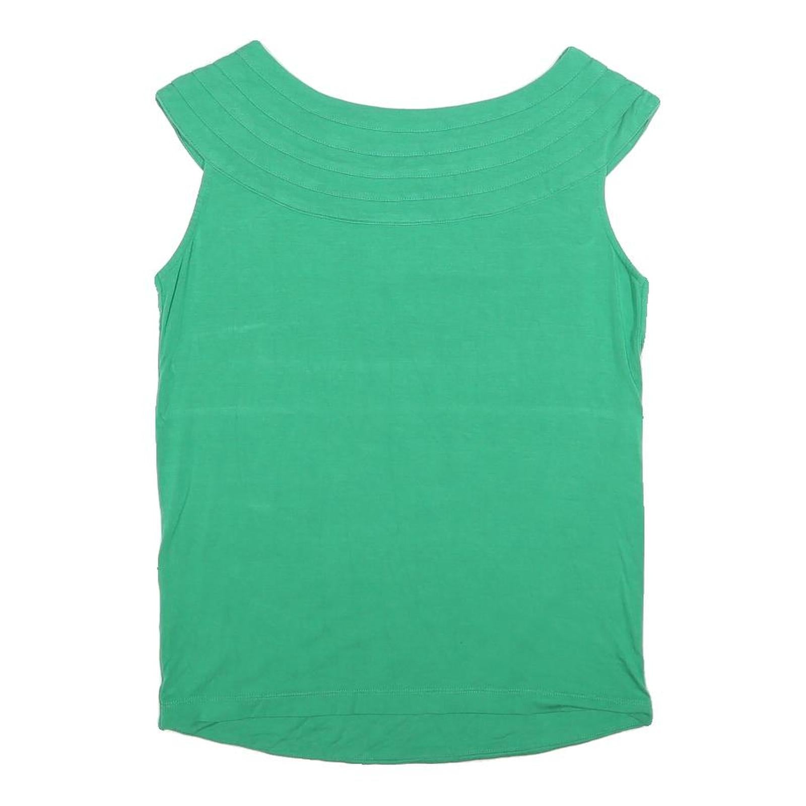 JAEGER Womens Green Sleeveless Boat Neck Cotton Blend Top M Casual Summer Style