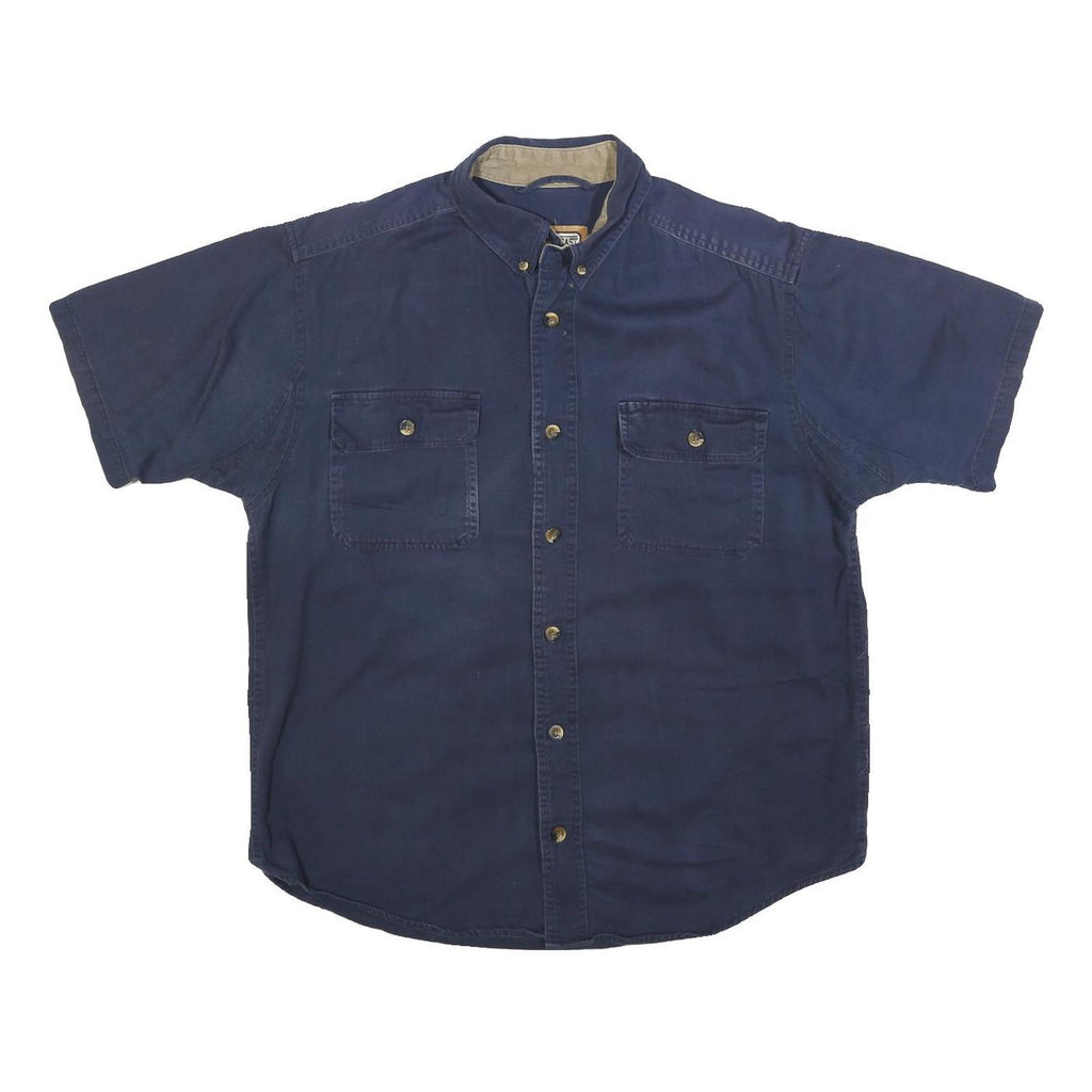 FORECAST Mens Navy Blue Cotton Blend Short Sleeve Shirt L Button Front Casual