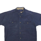 FORECAST Mens Navy Blue Cotton Blend Short Sleeve Shirt L Button Front Casual