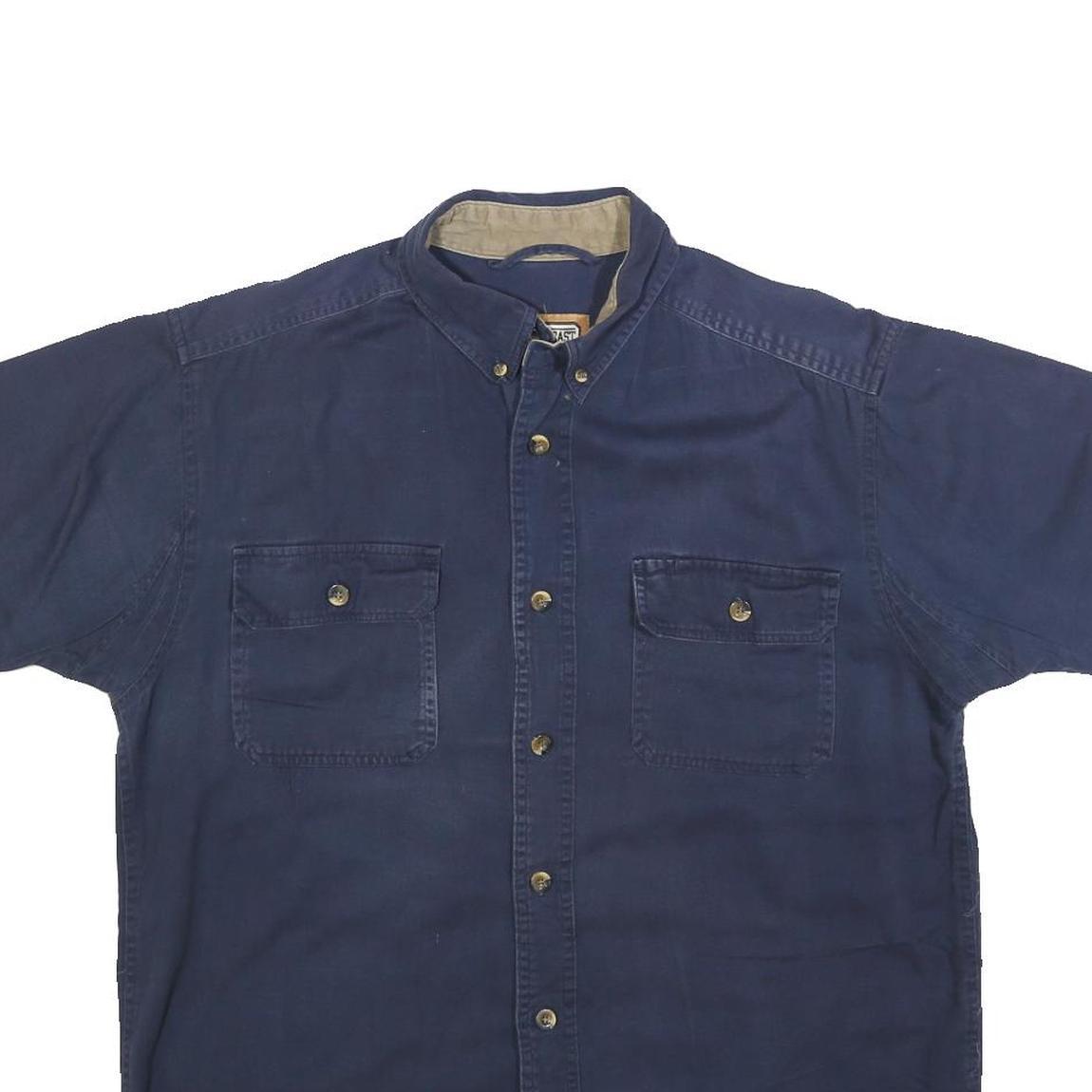 FORECAST Mens Navy Blue Cotton Blend Short Sleeve Shirt L Button Front Casual