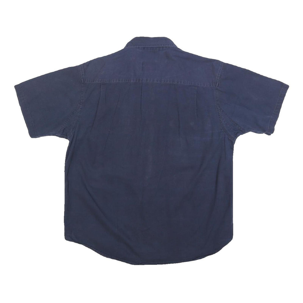 FORECAST Mens Navy Blue Cotton Blend Short Sleeve Shirt L Button Front Casual