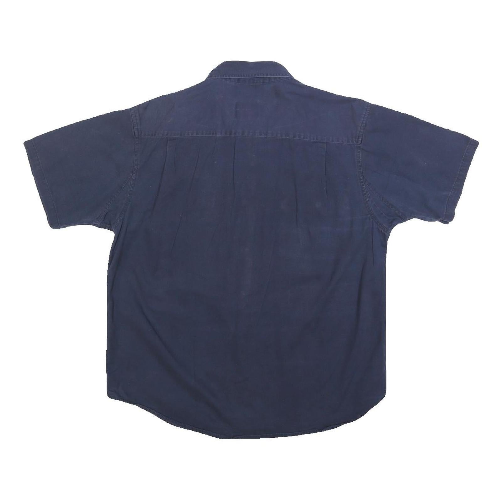 FORECAST Mens Navy Blue Cotton Blend Short Sleeve Shirt L Button Front Casual