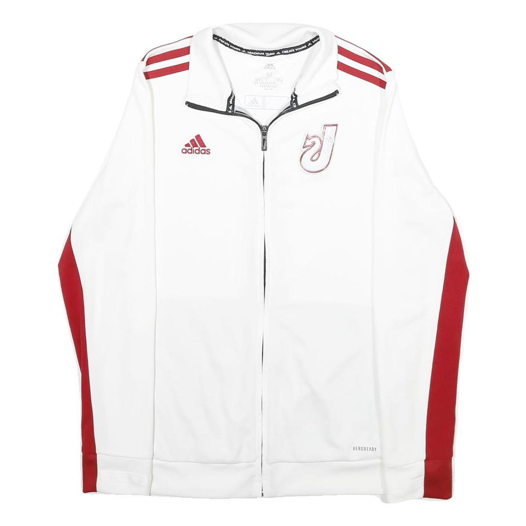 ADIDAS Womens White & Red Logo Zip Jacket M Polyester Sportswear Fitness