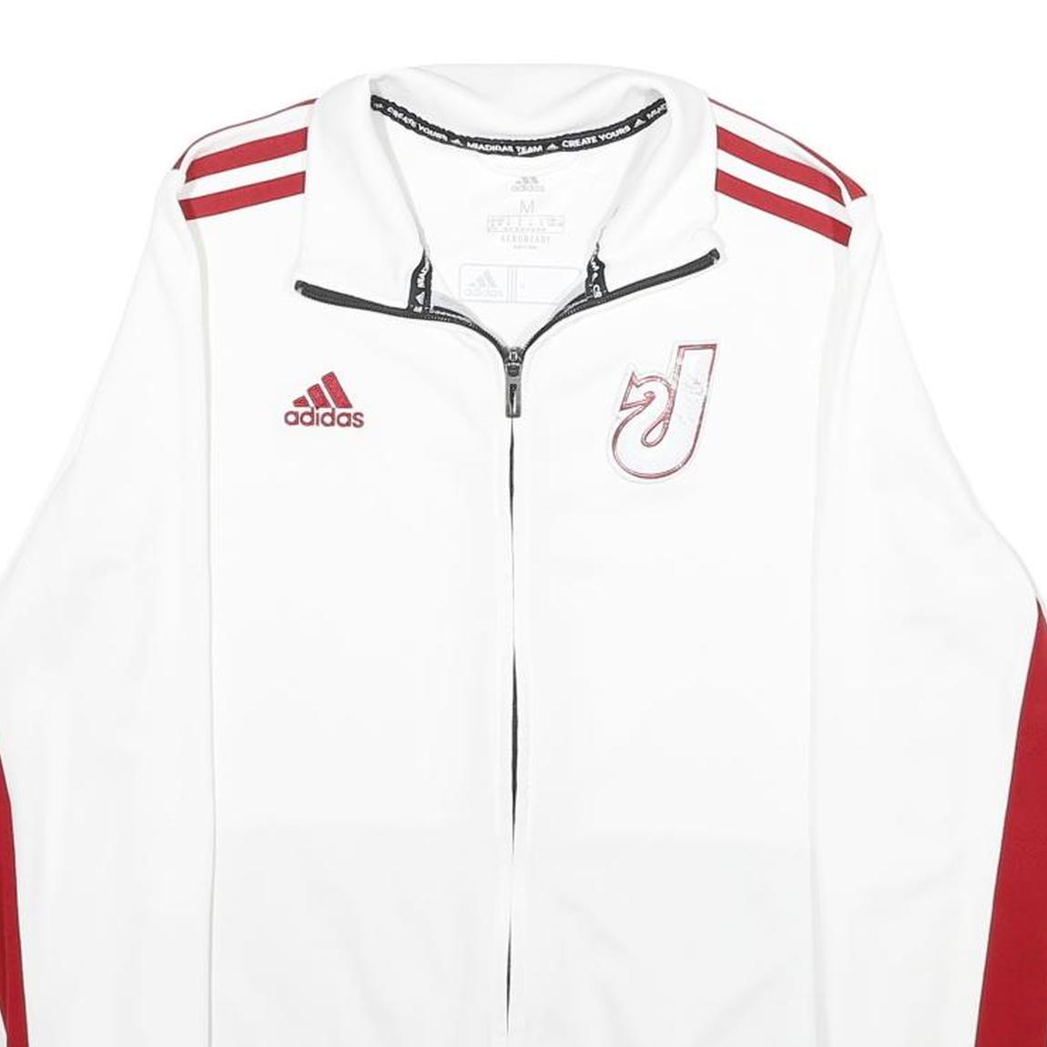 ADIDAS Womens White & Red Logo Zip Jacket M Polyester Sportswear Fitness