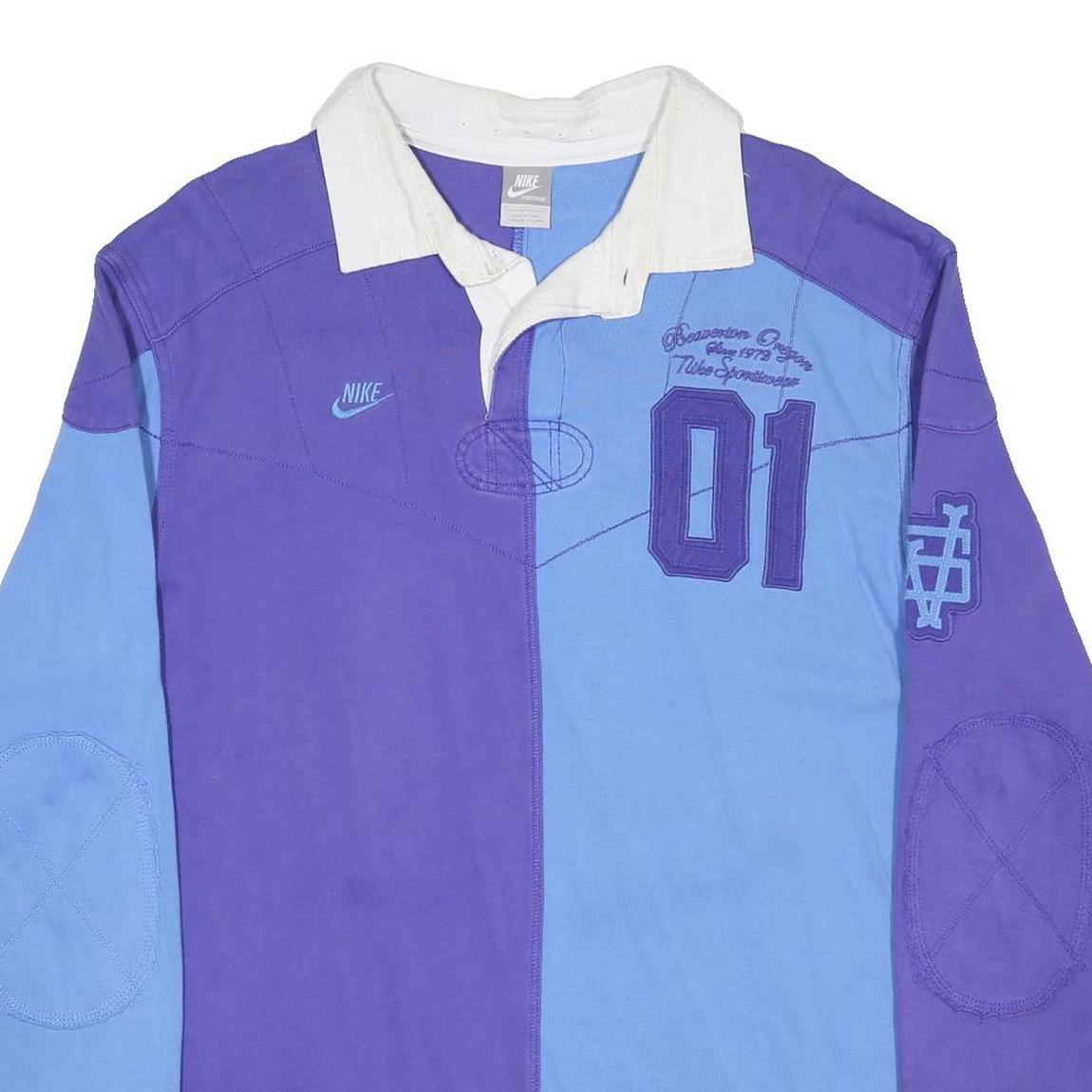 NIKE Mens Purple & Blue Rugby 01 Embroidered Logo Long Sleeve Polo XL Cotton