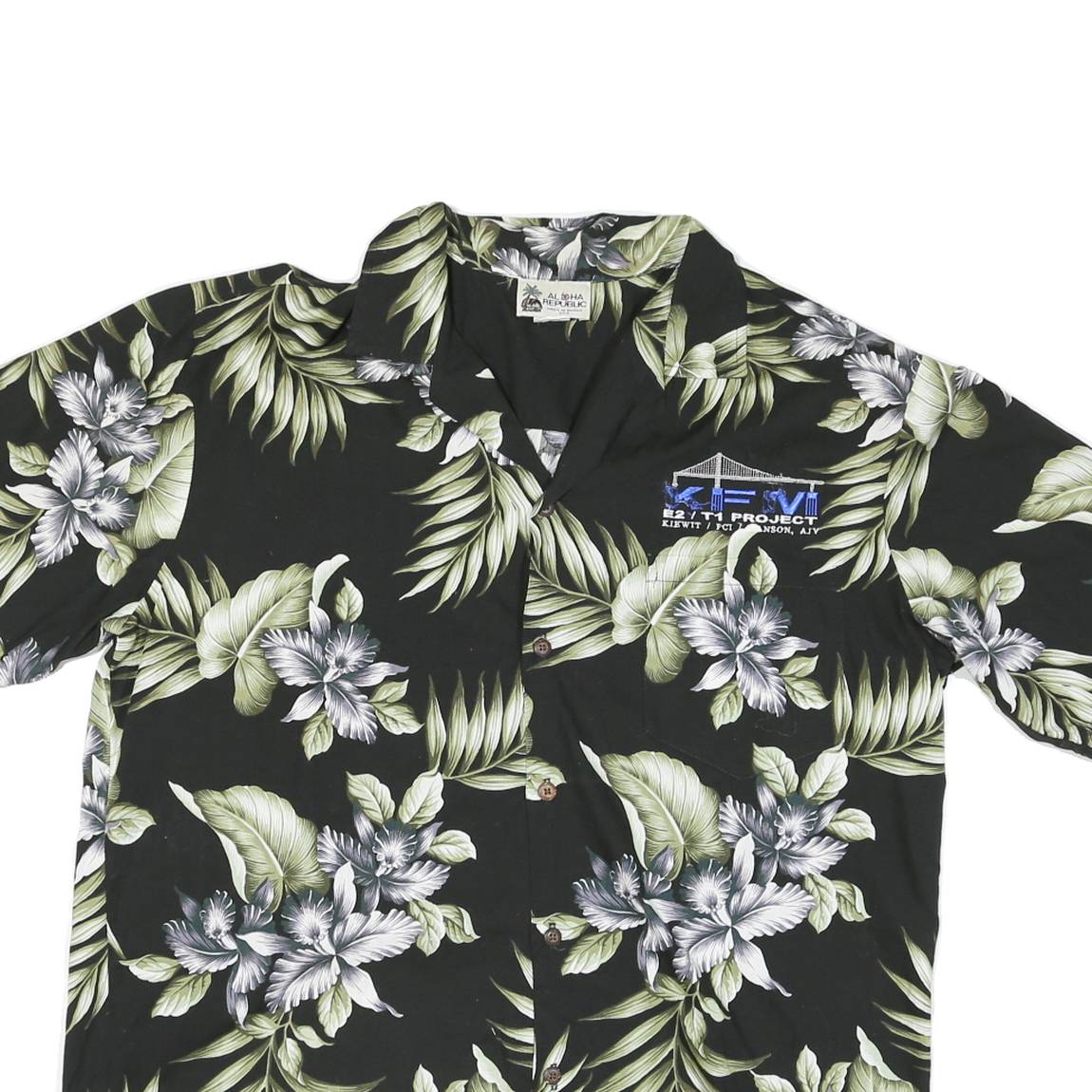 ALPHA REPUBLIC Mens Black Green Floral Print Hawaiian Shirt L Cotton Blend