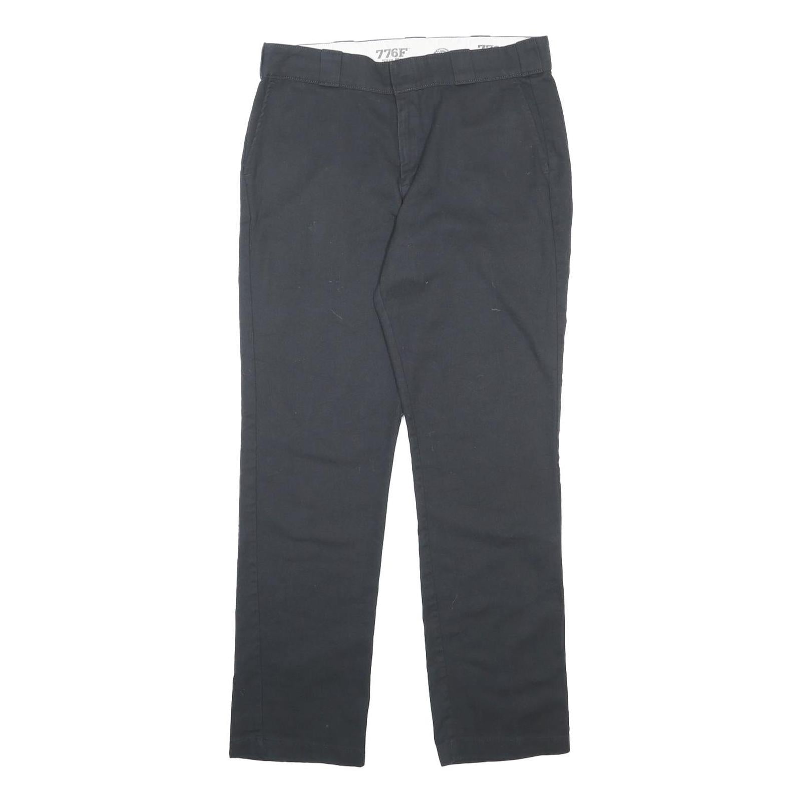 DICKIES Womens Slim Black Cotton Blend Trousers W34 L30 Zip Closure