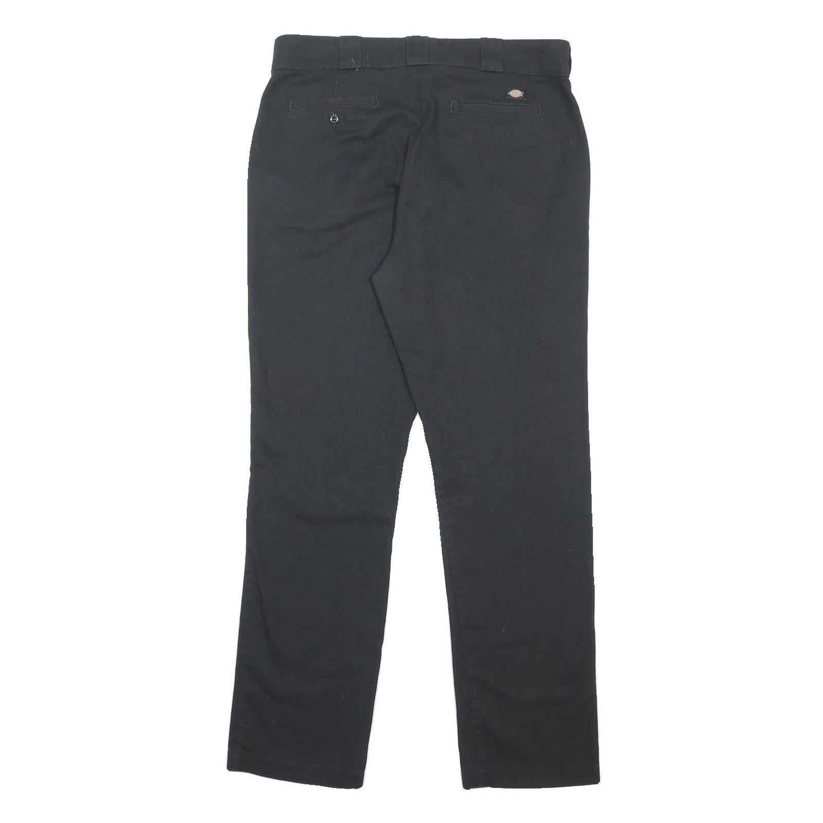 DICKIES Womens Slim Black Cotton Blend Trousers W34 L30 Zip Closure