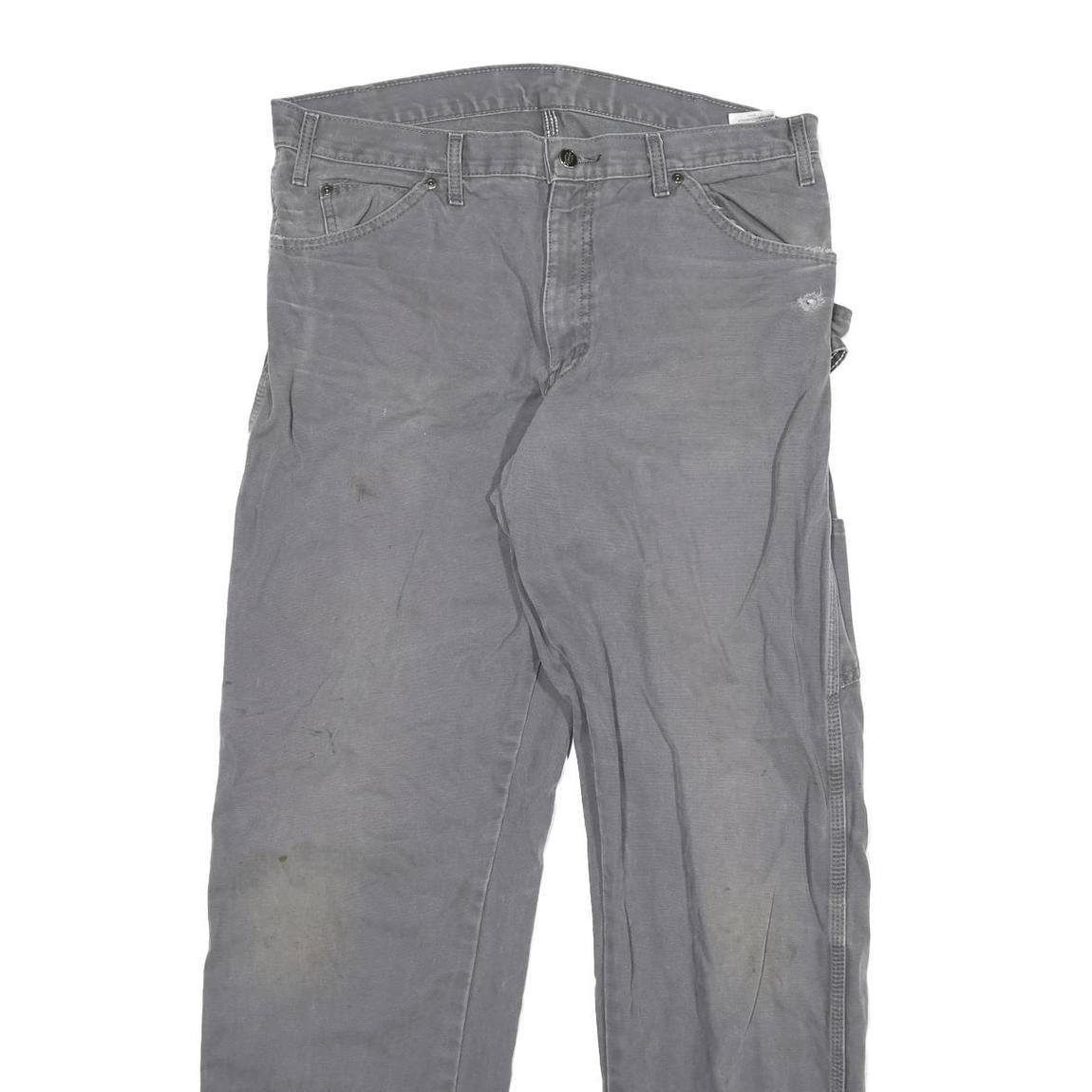 DICKIES Mens Cotton Blend Grey Regular Straight Trousers W34 L34 Workwear