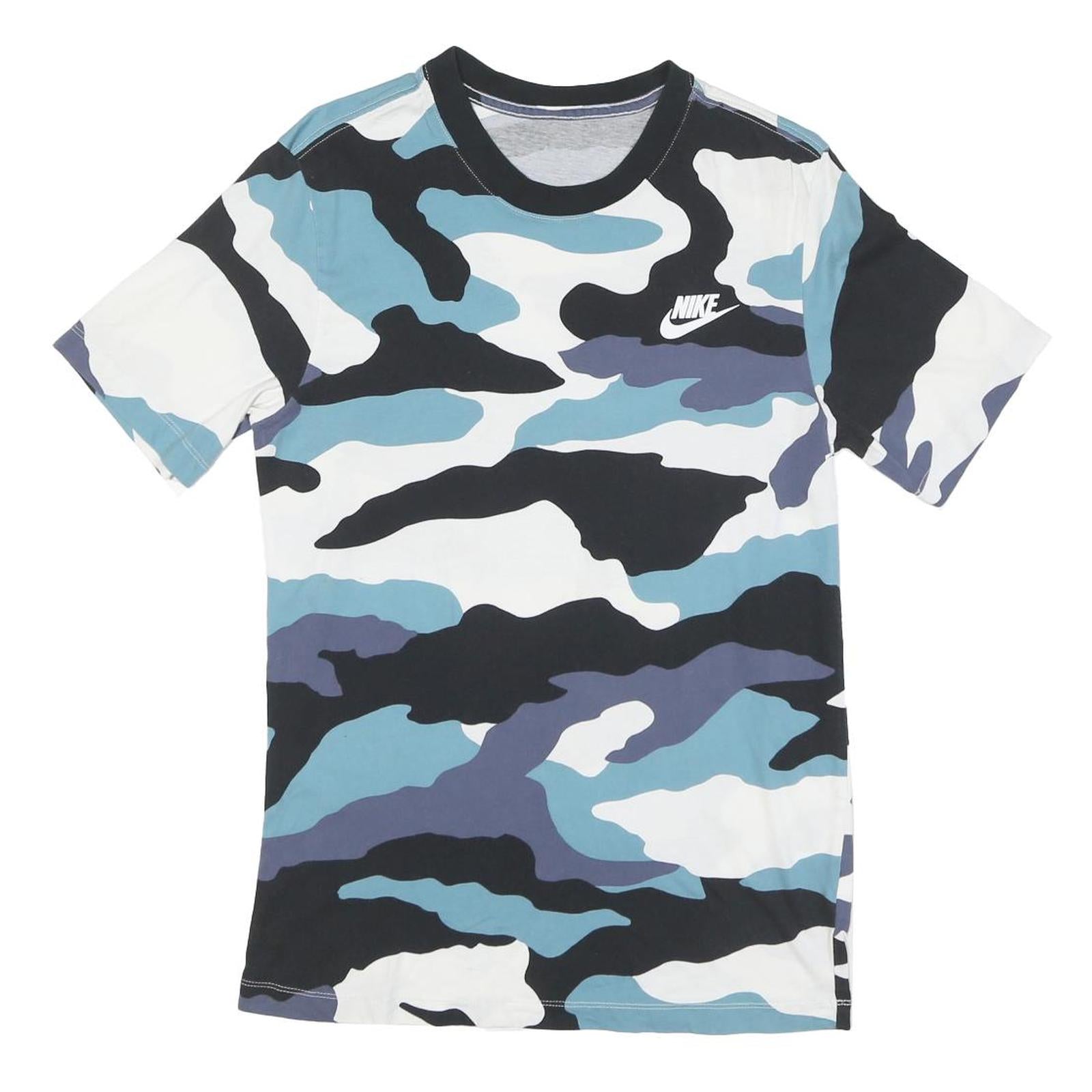 ADIDAS Mens Blue Black & White Camouflage Graphic T-Shirt S Short Sleeve Crew