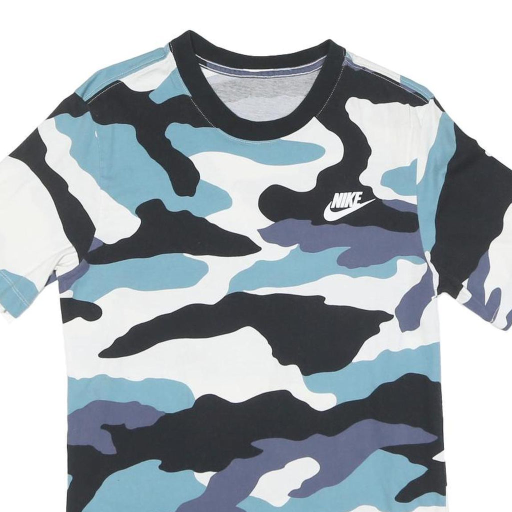 ADIDAS Mens Blue Black & White Camouflage Graphic T-Shirt S Short Sleeve Crew