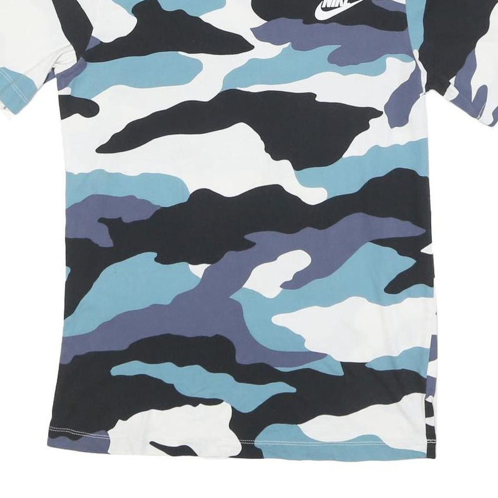 ADIDAS Mens Blue Black & White Camouflage Graphic T-Shirt S Short Sleeve Crew