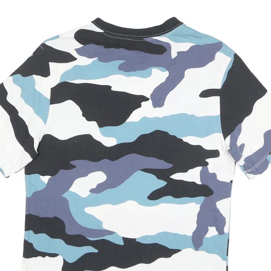 ADIDAS Mens Blue Black & White Camouflage Graphic T-Shirt S Short Sleeve Crew