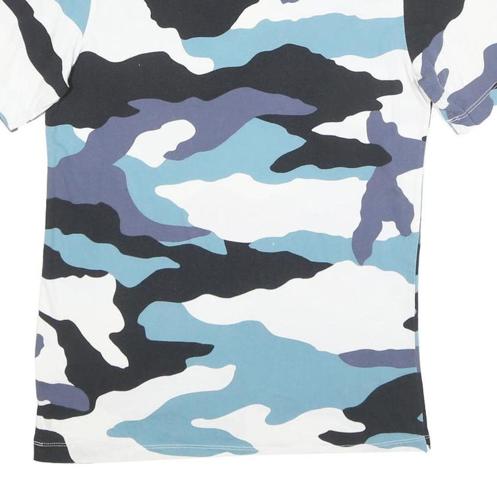 ADIDAS Mens Blue Black & White Camouflage Graphic T-Shirt S Short Sleeve Crew