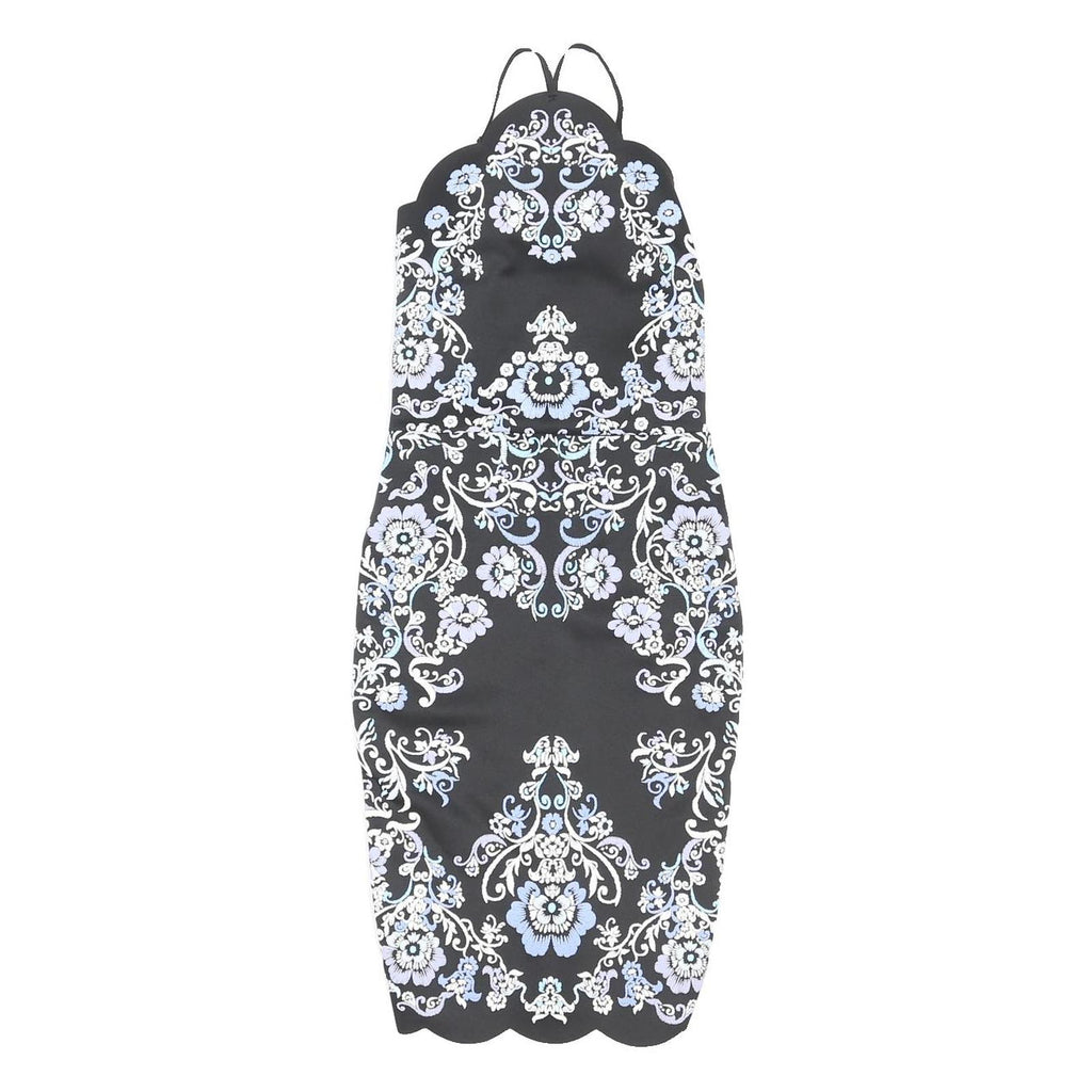 LIPSY Womens Black White Blue Floral Bodycon Woven Midi Dress UK 6 Summer Party