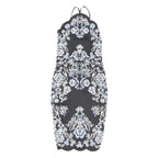 LIPSY Womens Black White Blue Floral Bodycon Woven Midi Dress UK 6 Summer Party