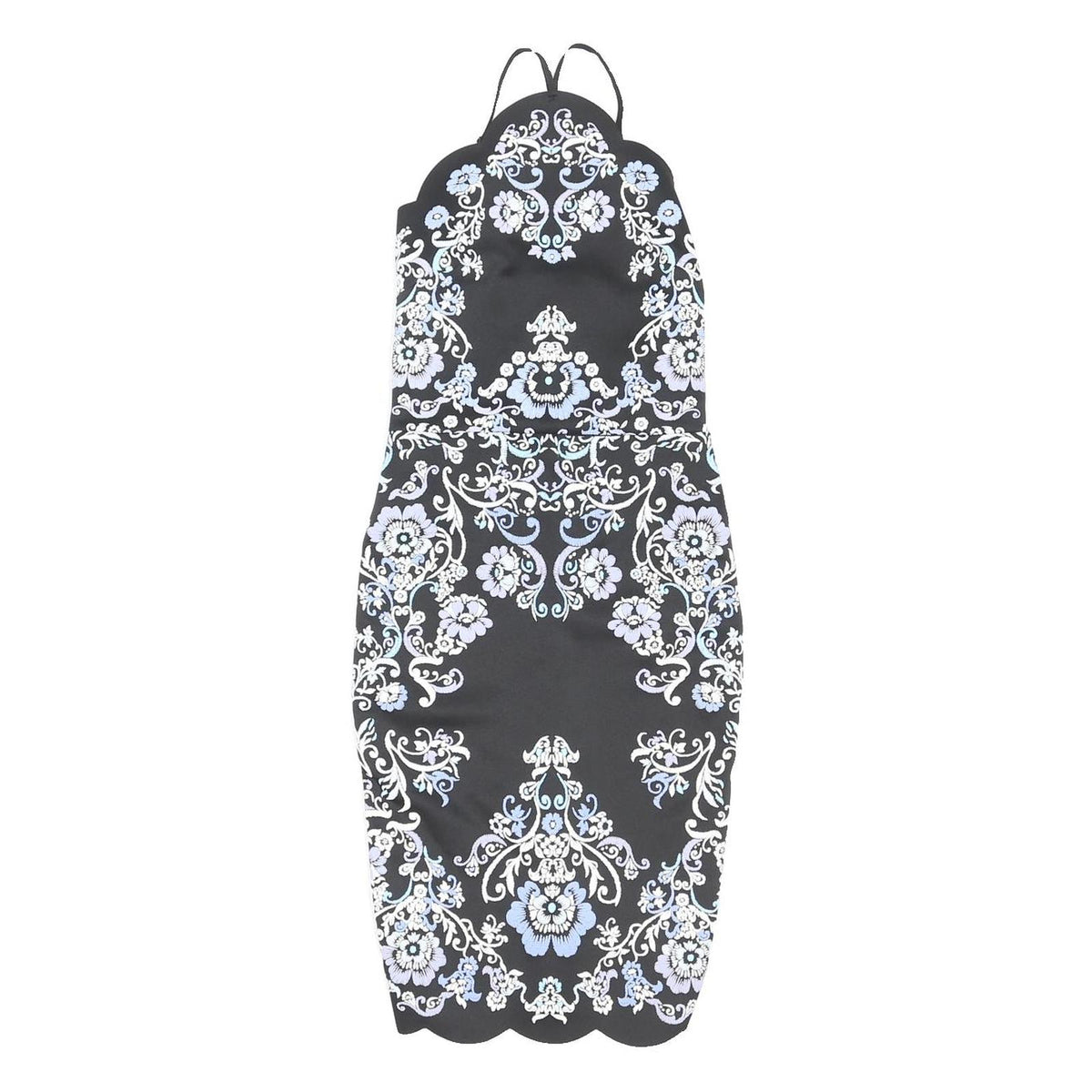 LIPSY Womens Black White Blue Floral Bodycon Woven Midi Dress UK 6 Summer Party