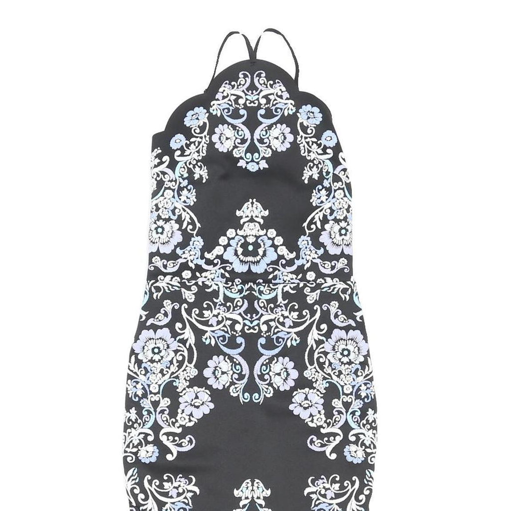 LIPSY Womens Black White Blue Floral Bodycon Woven Midi Dress UK 6 Summer Party