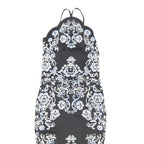 LIPSY Womens Black White Blue Floral Bodycon Woven Midi Dress UK 6 Summer Party