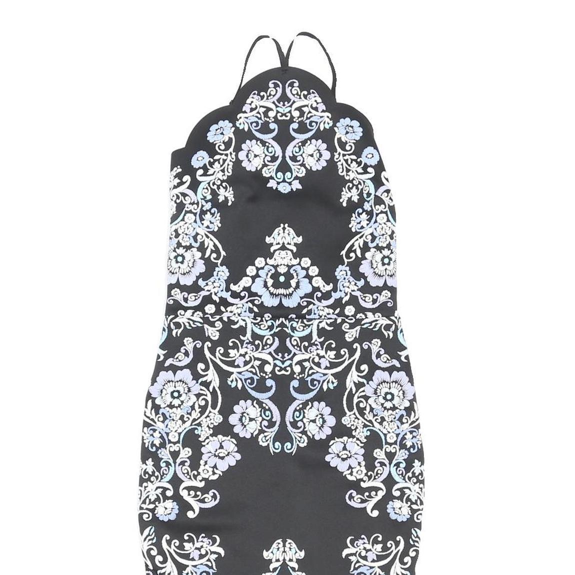 LIPSY Womens Black White Blue Floral Bodycon Woven Midi Dress UK 6 Summer Party