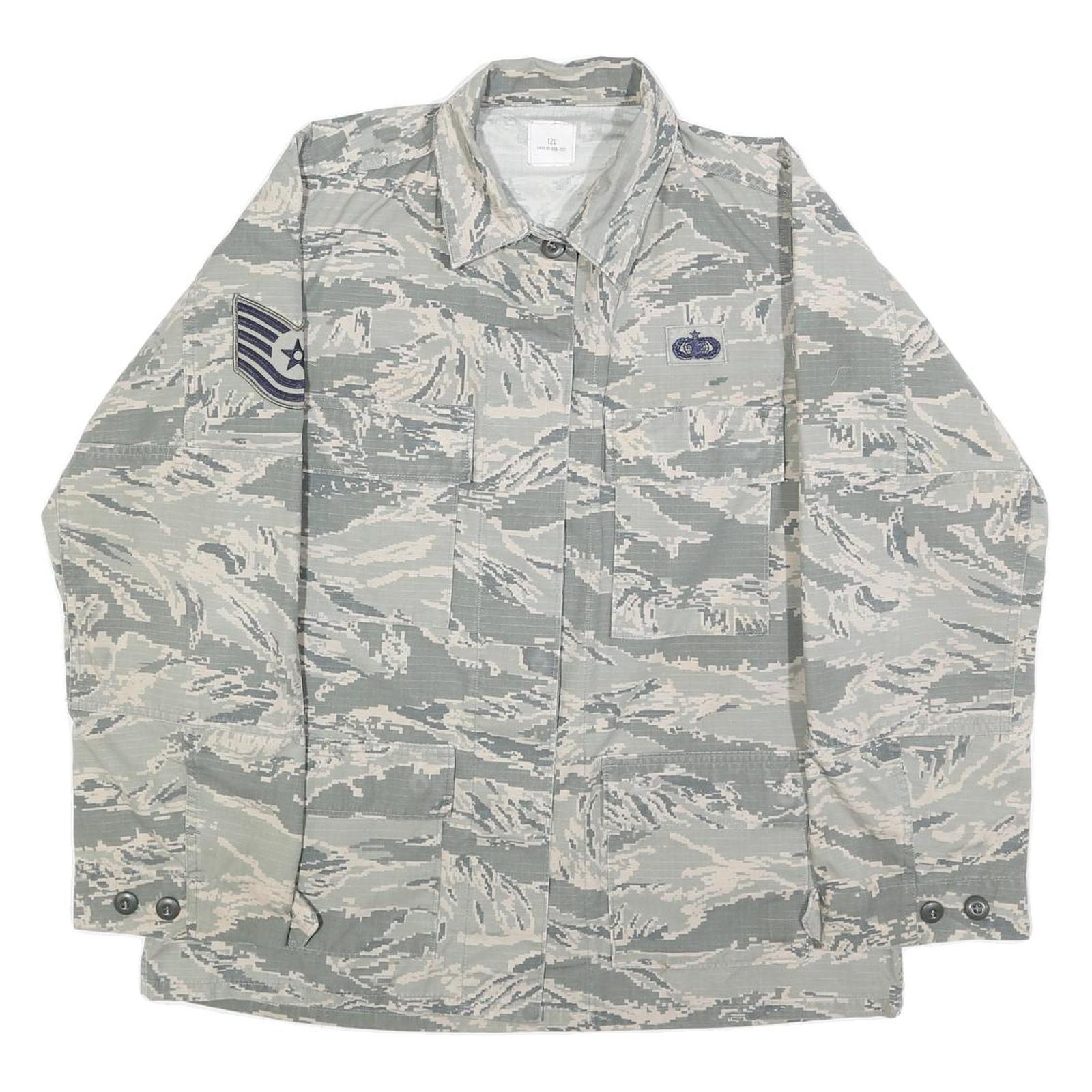 NIB BIR Womens Grey Cotton Blend Casual Button Jacket L Military Camouflage