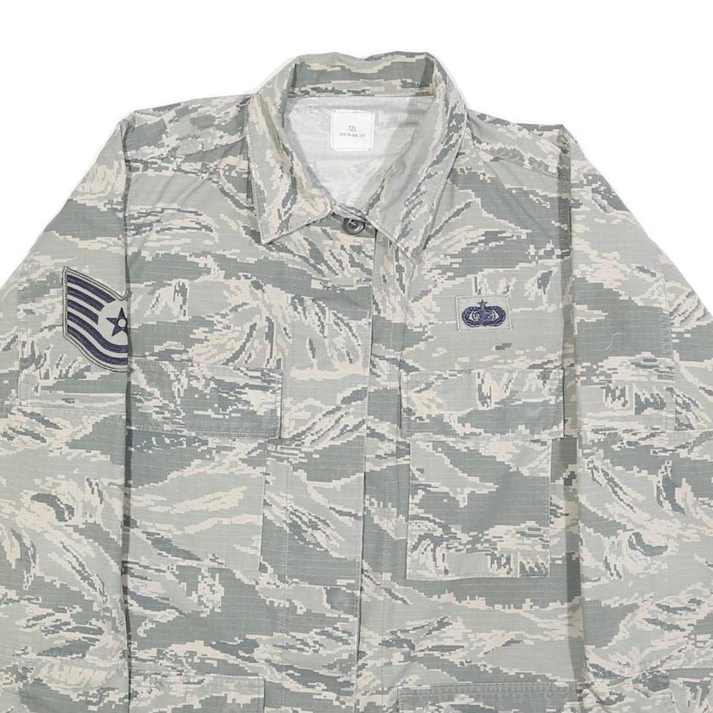 NIB BIR Womens Grey Cotton Blend Casual Button Jacket L Military Camouflage