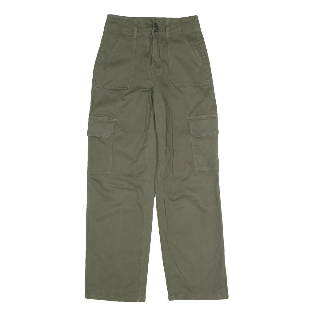 RE Womens Cotton Blend Green Regular Cargo Trousers W27 L29 Button Closure