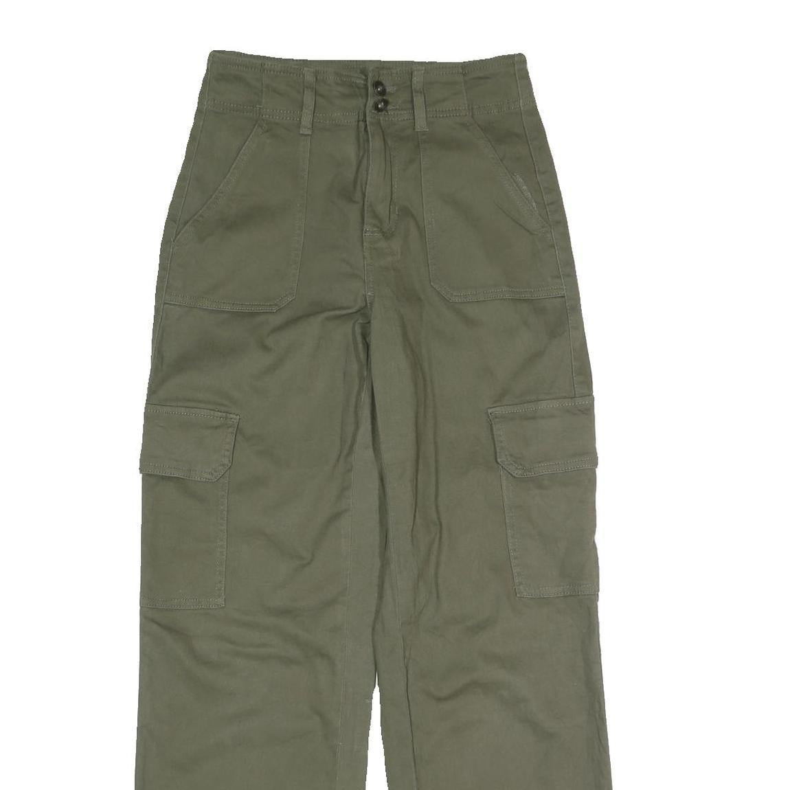 RE Womens Cotton Blend Green Regular Cargo Trousers W27 L29 Button Closure