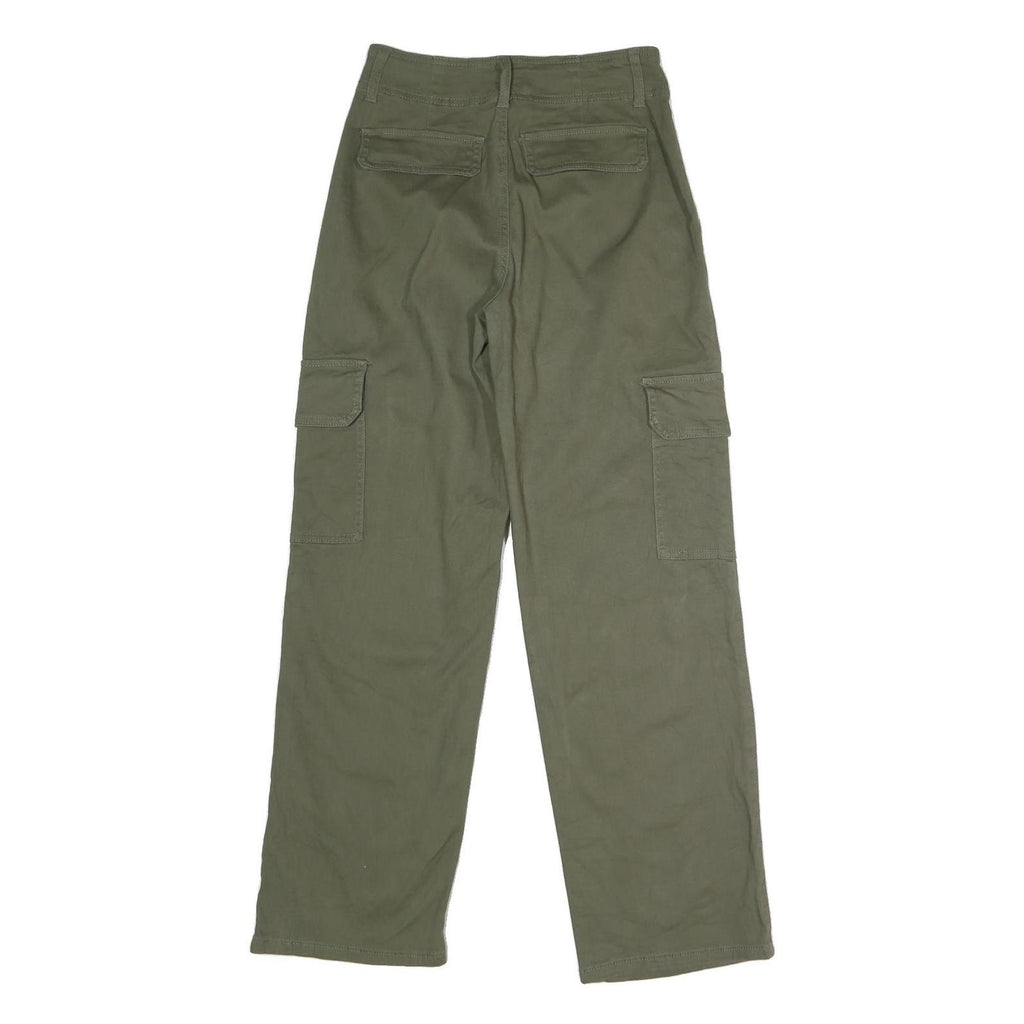 RE Womens Cotton Blend Green Regular Cargo Trousers W27 L29 Button Closure