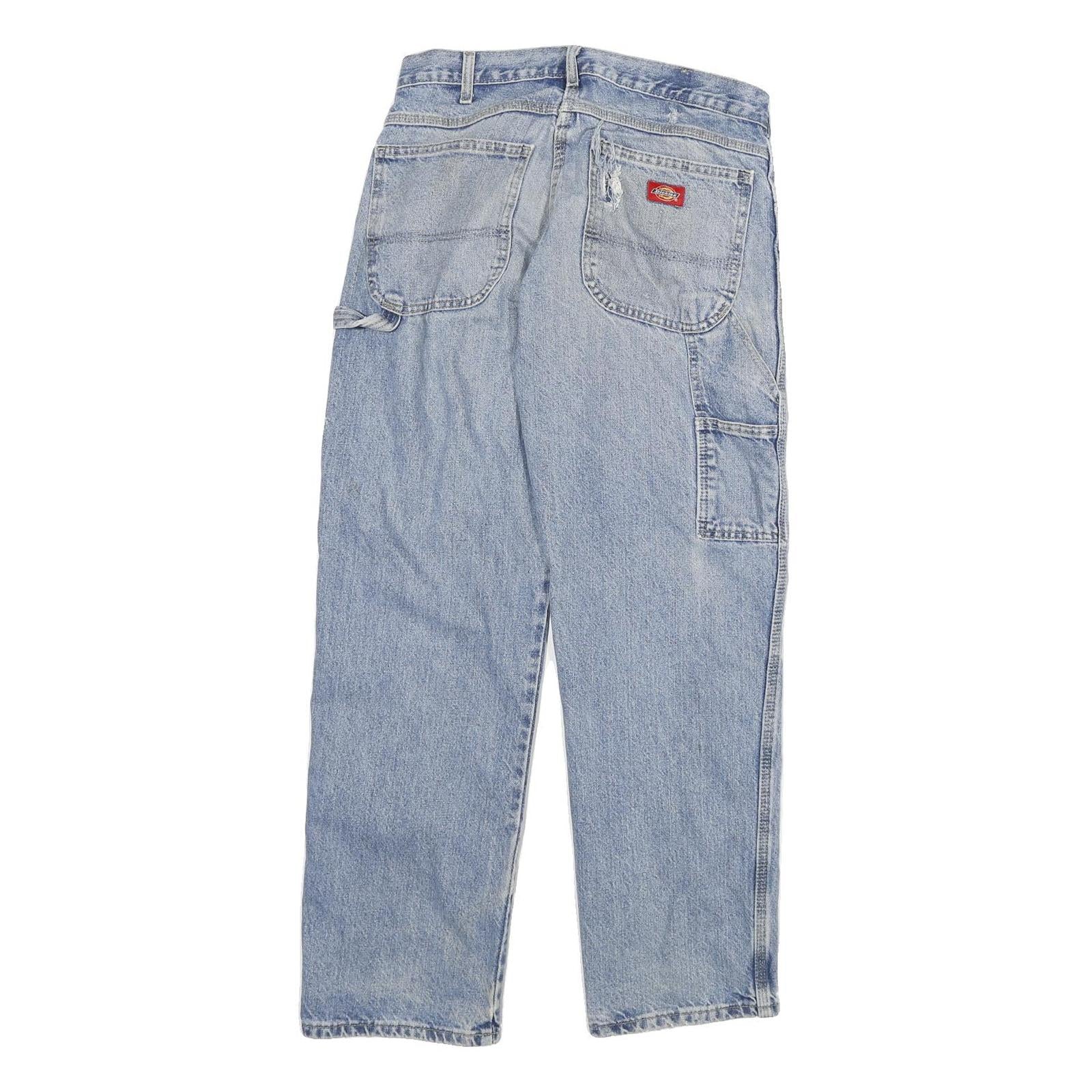 DICKIES Mens Jeans Blue Regular Straight Denim Light W31 L30 Workwear Zip