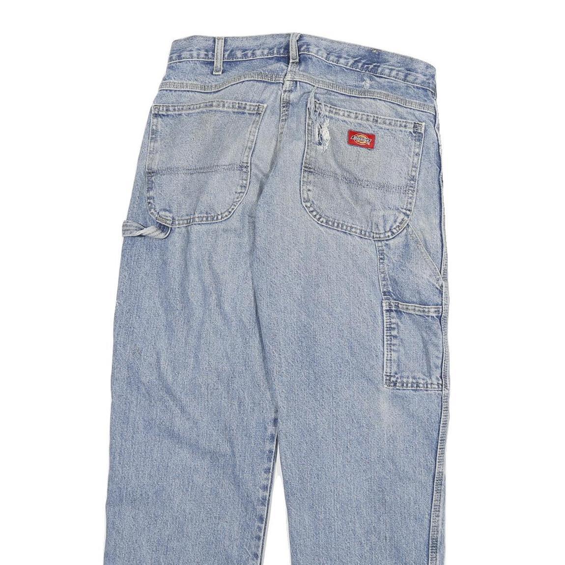 DICKIES Mens Jeans Blue Regular Straight Denim Light W31 L30 Workwear Zip